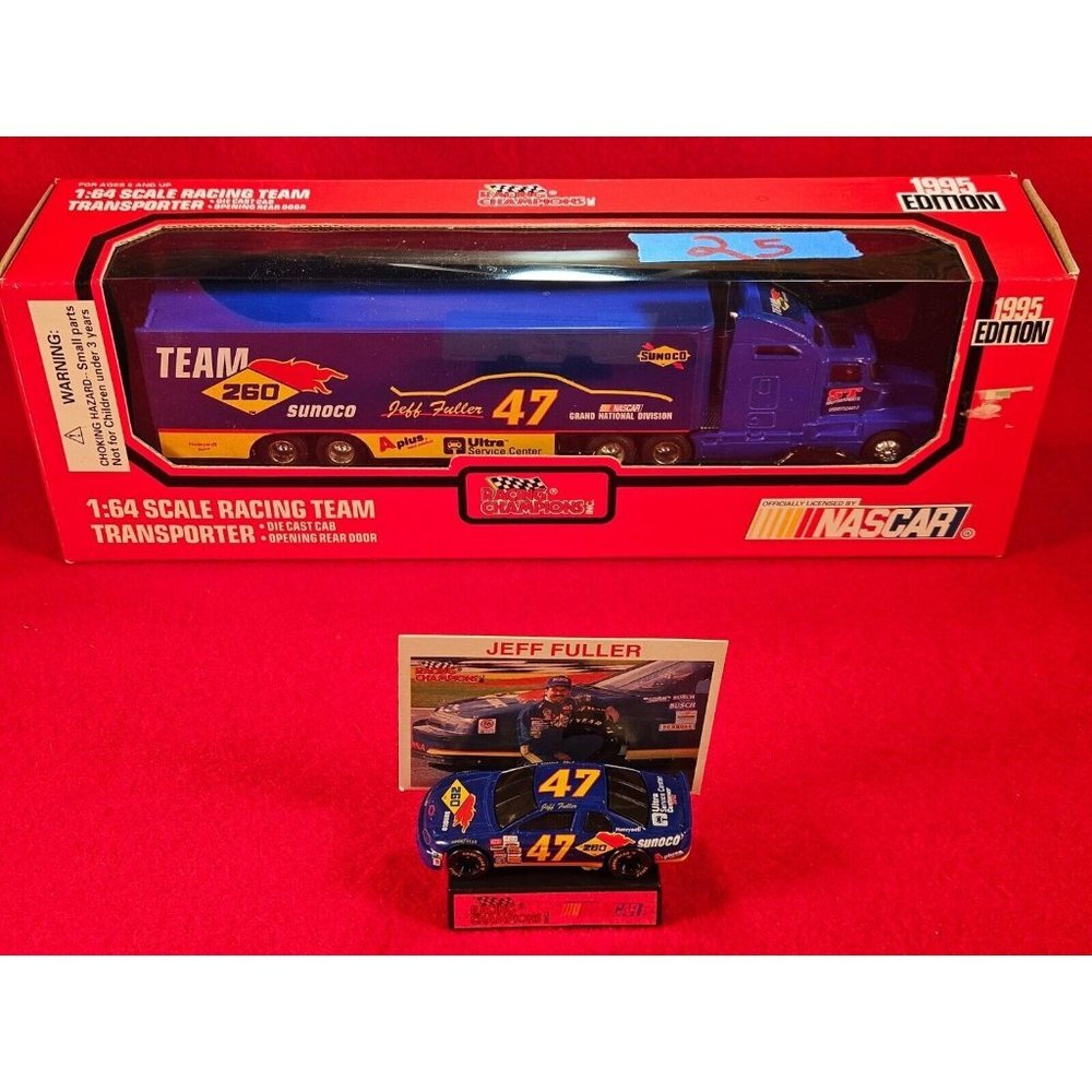 JEFF FULLER NASCAR TRANSPORTER BUNDLE w/MATCHING STOCKCAR & PLAYER CARD